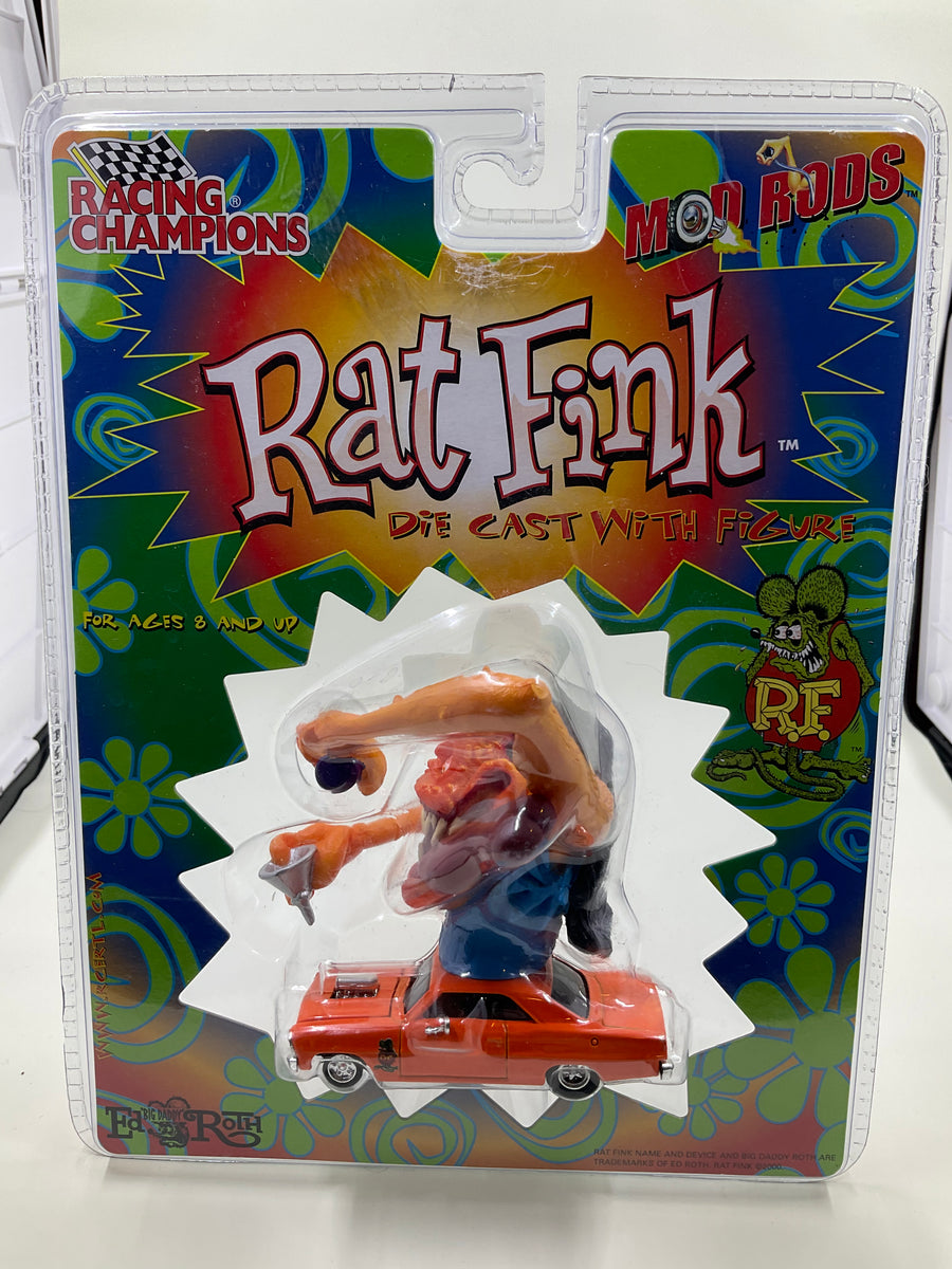Rat Fink Die Cast With Figure, Orange Car, Racing Champions, Mod Rods,