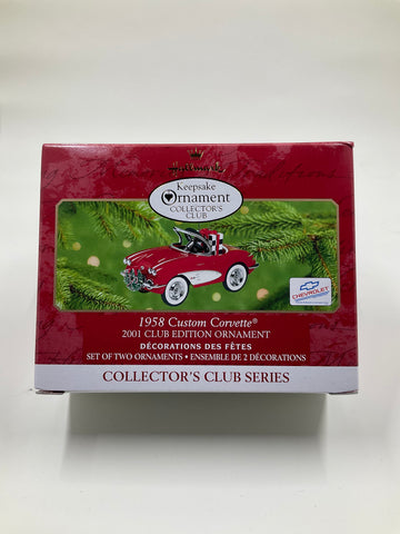 1958 Custom Corvette, 2001 Club Edition, set of 2 ornaments, Hallmark Keepsake Ornament Collector’s Club dated 2001