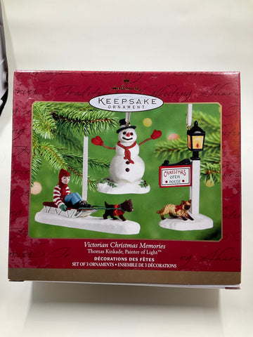 Victorian Christmas Memories, Thomas Kinkade, Painter of Light, Hallmark Keepsake Ornaments dated 2001