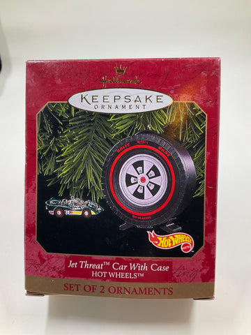 Jet Threat Car With Case, Hot Wheels, set of 2 ornaments, Hallmark Keepsake Ornament dated 1999