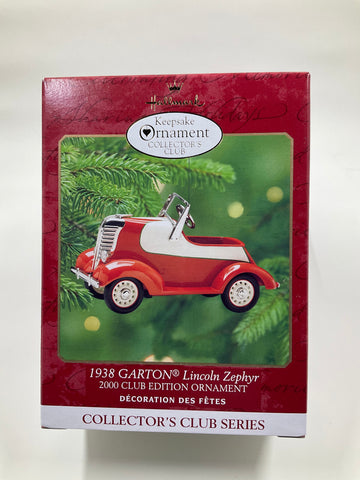 1938 Garton Lincoln Zephyr, 2000 Club Edition, Hallmark Keepsake Ornament Collector’s Club dated 2000